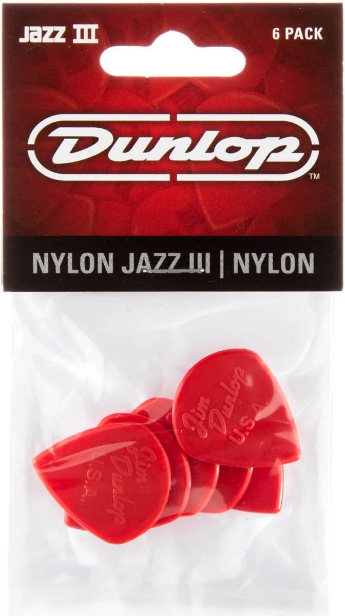 Dunlop Jazz III Red Nylon pick 6-Pack 1,38mm Plectrum