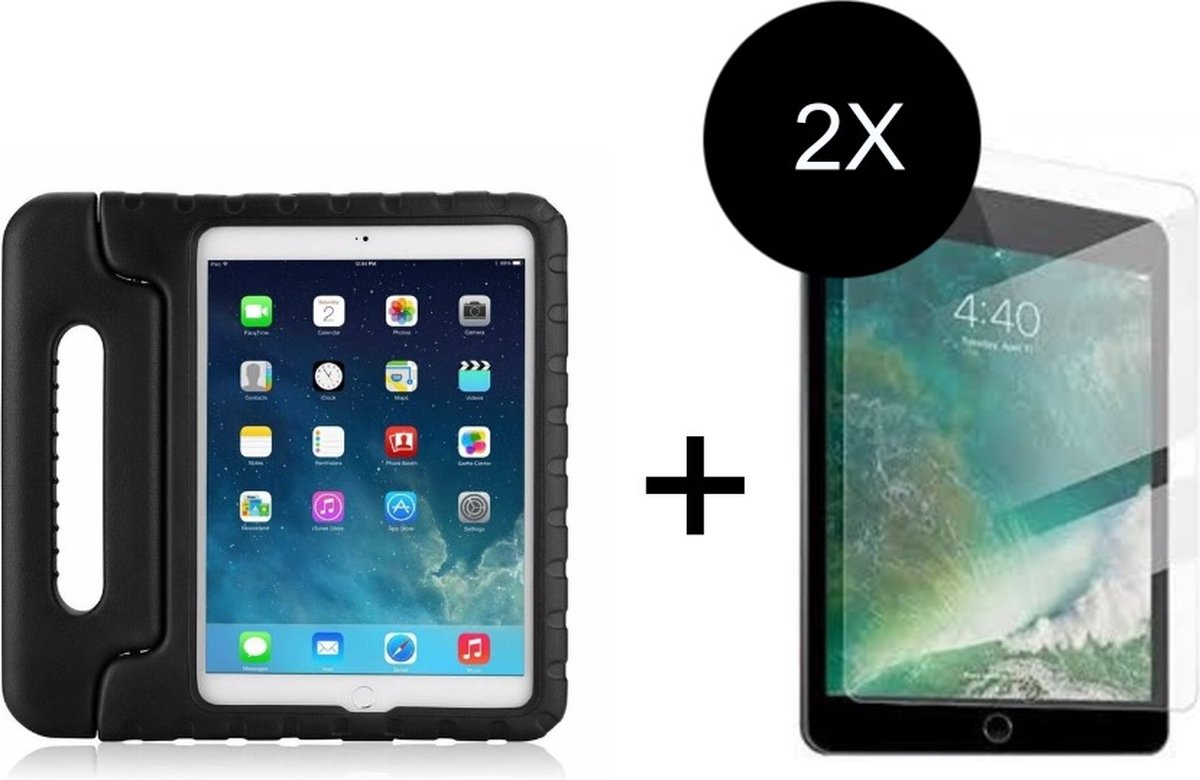 Waeyz Tablet Hoes inclusief 2 Stuks screen protector geschikt voor kinderen extra bescherming Geschikt voor iPad Mini 1/2/3/4/5 Inclusief 2Stuks Screenprotector - Kidsproof Hoes Backcover met handvat - Zwart