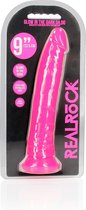 REALROCK - 9 inch - dildo - ribbels - zuignap - glow in the dark - realistisch - roze
