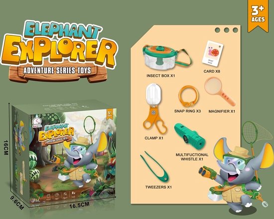 Ontdekkingsset Elephant Explorer Box - avontuur voor kinderen, buiten, speelgoed, educatief, ontdekken, insecten, experimenteerdoos, origineel cadeau voor kleuters en kinderen - 