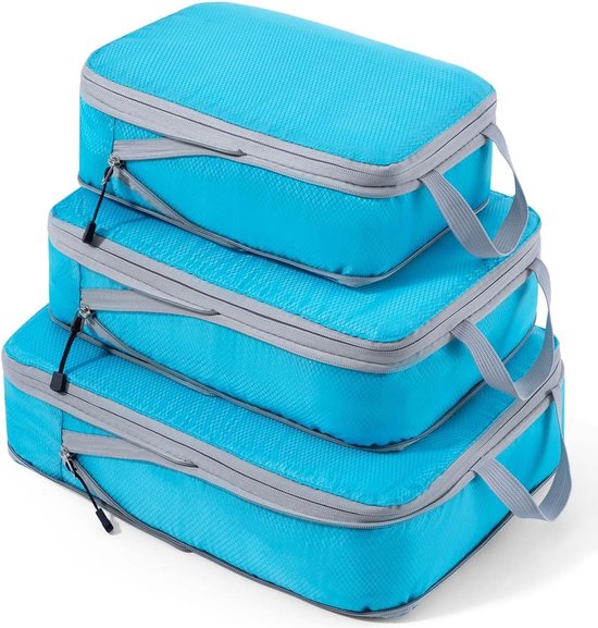 Compressie Kofferorganizer Packing Cubes Packing Cubes Bagage-opbergzakken Kledingzakken Packing Cubes Packing Bags (hemelsblauw, 3 stuks)