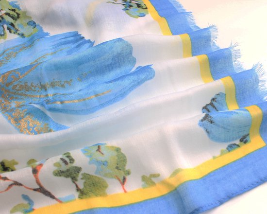 Écharpe florale Lara - Accessoires Junkie Amsterdam- Écharpe femme - Écharpe fine - Écharpe pour le printemps - Katoen- Châle - Cadeau - Imprimé Fleurs - Blauw