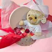 compleet valentijnspakket - gepersonaliseerd shirt - knuffelbeer - longlife rode roos- valentijn - beige - in luxe cadeaudoos