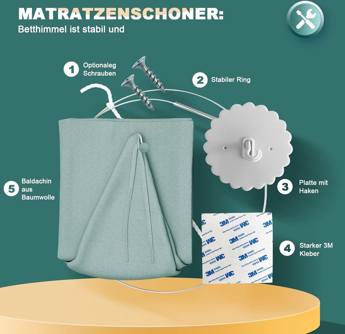 Bedhemel, baldakijn voor kinderen, ideaal voor babykamer, geboortecadeau, prinsessenbed, boho-effect en natuur (groen)