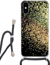 Hoesje met koord Geschikt voor iPhone X - Luxe - Glitter - Goud - Design - Zwart - Siliconen - Crossbody - Backcover met Koord - Telefoonhoesje met koord - Hoesje met touw