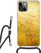 Hoesje met koord Geschikt voor iPhone 13 Mini - Goud - Design - Abstract - Siliconen - Crossbody - Backcover met Koord - Telefoonhoesje met koord - Hoesje met touw