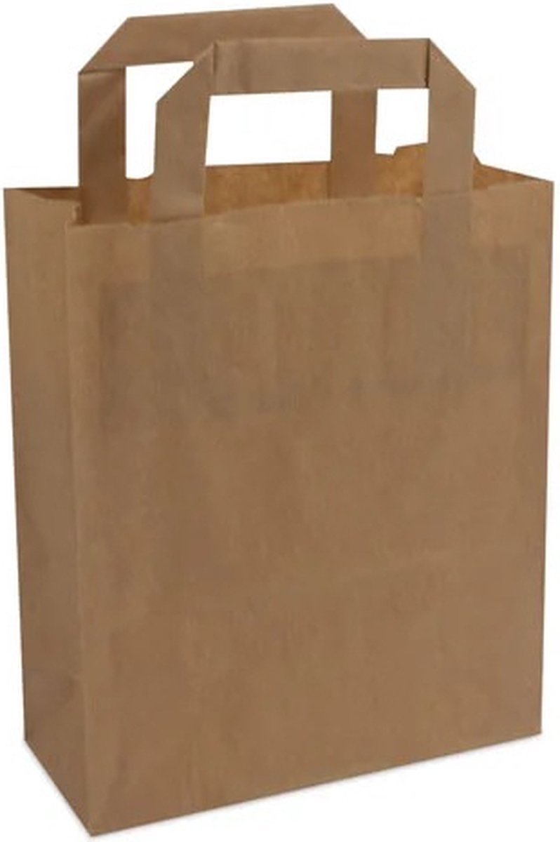 Cadeautasjes met platte handgreep, budget tassen bruin, 18x8x22cm (250 stuks)