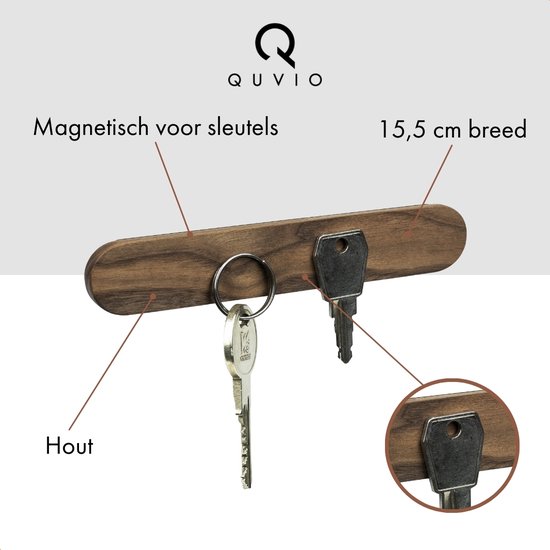 QUVIO Magnetisch sleutelrekje - Sleutelhouder - Sleutelbord - Sleutelrek - Sleutelkastje - Halaccessoire - Inclusief bevestigingsmateriaal - Hout - 15,5 x 2,5 x 1 cm - Bruin - QUVIO