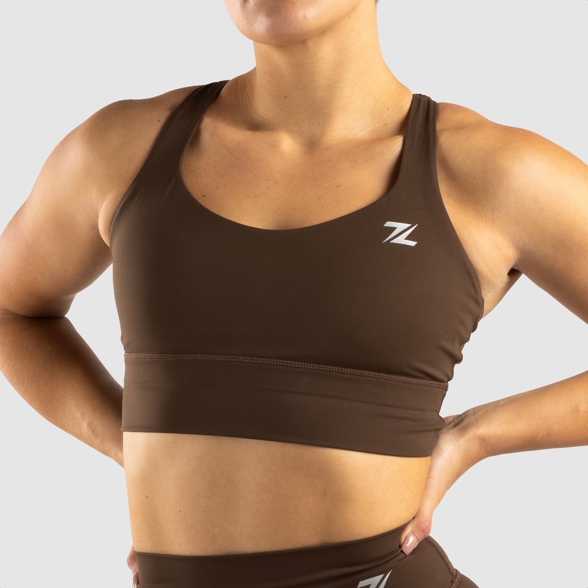 ZEUZ Sport BH Dames - Sportbh, Shock Absorber Sportbeha - Sport BRA voor Fitness & CrossFit - Beha Top - 62% Recycled Nylon & 38% Elastaan - Bruin - Maat XS