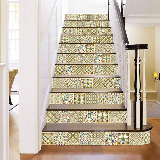 Ulticool Décoration Autocollant carrelages - Folklore Bloem Verte Ornement - Film pour Meubles - 15x15 cm - 15 pièces Film adhésif Autocollants pour carrelage d'armoire de cuisine Autocollants pour meubles - Autocollant - Salle de bain - Cuisine