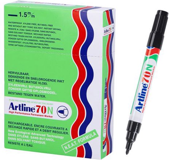 ARTLINE NEAT 70 - Marqueur Permanent - Boîte de 12 pièces - Épaisseur de pointe : 1,5 mm - Noir