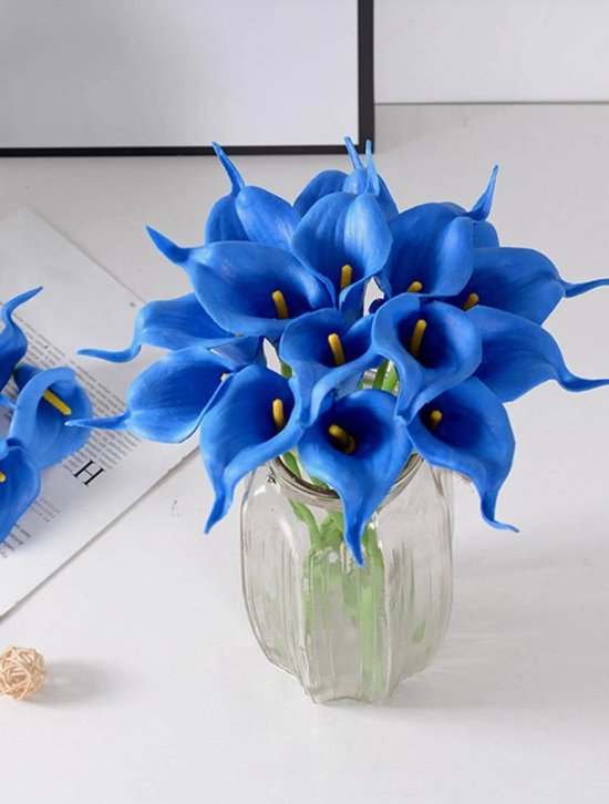 Real Touch Lily - Blauw - Real Touch Lelie - Blue - Lily - Kunstbloemen - Kunst Lelies - Kunst Boeket - Lelie - 32 CM - Zijden Bloemen - Latex Bloem - Bruiloft - Voorjaar - Lente