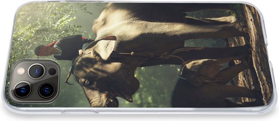 Coque iPhone 12 Pro Max - Dresseur d'éléphant avec un éléphant et son bébé dans la forêt - Coque en Siliconen pour téléphone