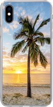Geschikt voor iPhone Xs hoesje - Strand - Palmboom - Zonsondergang - Siliconen Telefoonhoesje