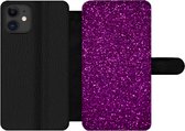 Bookcase Geschikt voor iPhone 12 Pro telefoonhoesje - Paars - Roze - Patronen - Abstract - Met vakjes - Wallet case met magneetsluiting