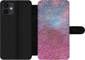 Bookcase Geschikt voor iPhone 12 Mini telefoonhoesje - Roze - Glitter - Abstract - Design - Blauw - Met vakjes - Wallet case met magneetsluiting