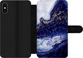 Bookcase Geschikt voor iPhone XS Max telefoonhoesje - Marmer print - Goud - Natuurstenen - Met vakjes - Wallet case met magneetsluiting