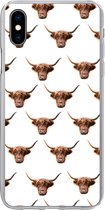 Geschikt voor iPhone Xs hoesje - Schotse hooglander - Koe - Patroon - Siliconen Telefoonhoesje