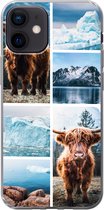 Geschikt voor iPhone 12 hoesje - Schotse hooglander - IJs - Collage - Siliconen Telefoonhoesje