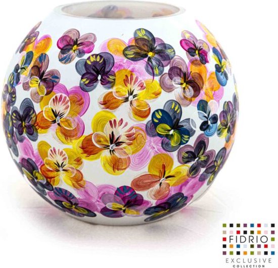 Design Vaas Pansies - Fidrio HANDPAINTED - glas, mondgeblazen bloemenvaas - diameter 25 cm