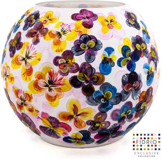 Design Vaas Pansies - Fidrio HANDPAINTED - glas, mondgeblazen bloemenvaas - diameter 40 cm
