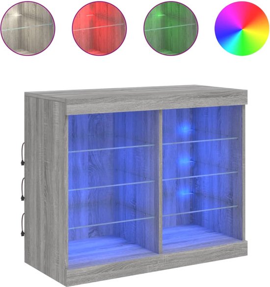 VidaXL Dressoir met LED-verlichting 81x37x67 cm gerookt eikenkleurig VidaXL Dressoir met LED-verlichting 81x37x67 cm gerookt eikenkleurig