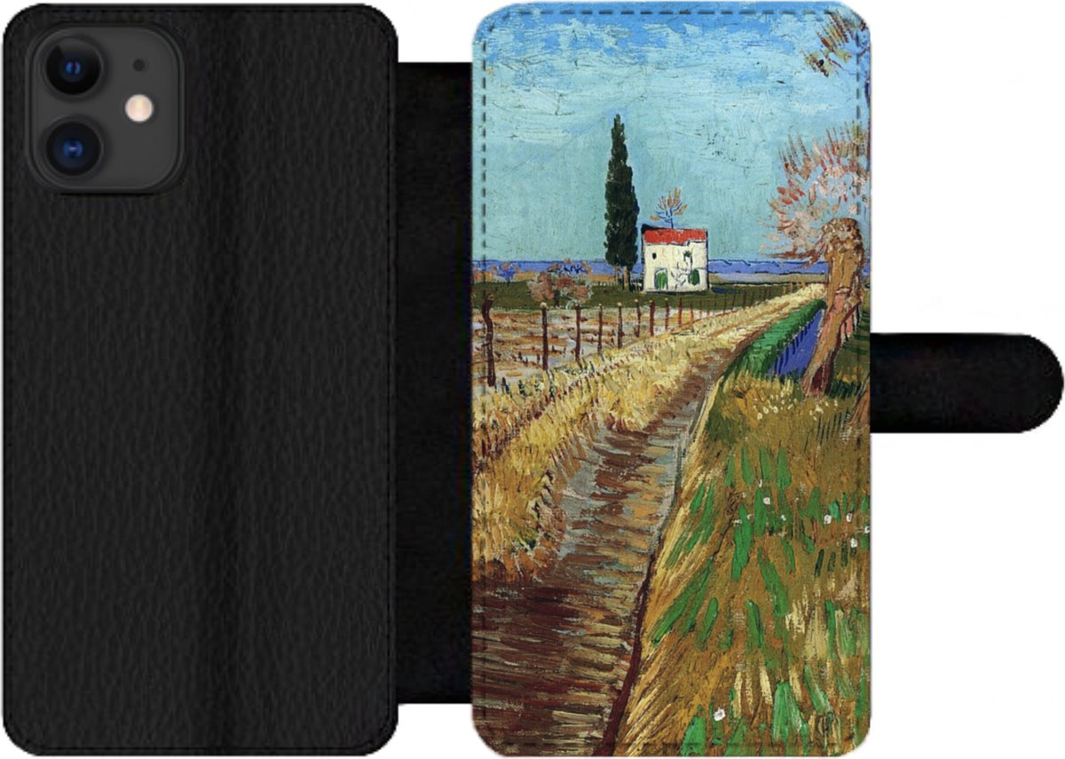 Telefoonhoesje Geschikt voor iPhone 12 Pro Max telefoonhoesje - Pad door een veld met wilgen - Vincent van Gogh - Met vakjes - Wallet case met magneetsluiting