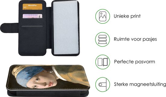 Étui pour téléphone iPhone SE 2020 Bookcase - Fille à la perle - Peinture de Johannes Vermeer - Avec compartiments - Étui portefeuille avec fermeture magnétique