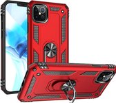 Apple iPhone 13 Pro Max Rood Achterkant Anti-Shock Hybrid Armor me Ring Kickstand Back Cover Telefoonhoesje Luxe High Quality Case - beschermend hoesje