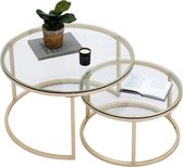 Primero - Bijzettafel - salontafel - luxe salontafel rond - Set van 2 - Moderne look - Glas - Goud - 60 en 40 cm