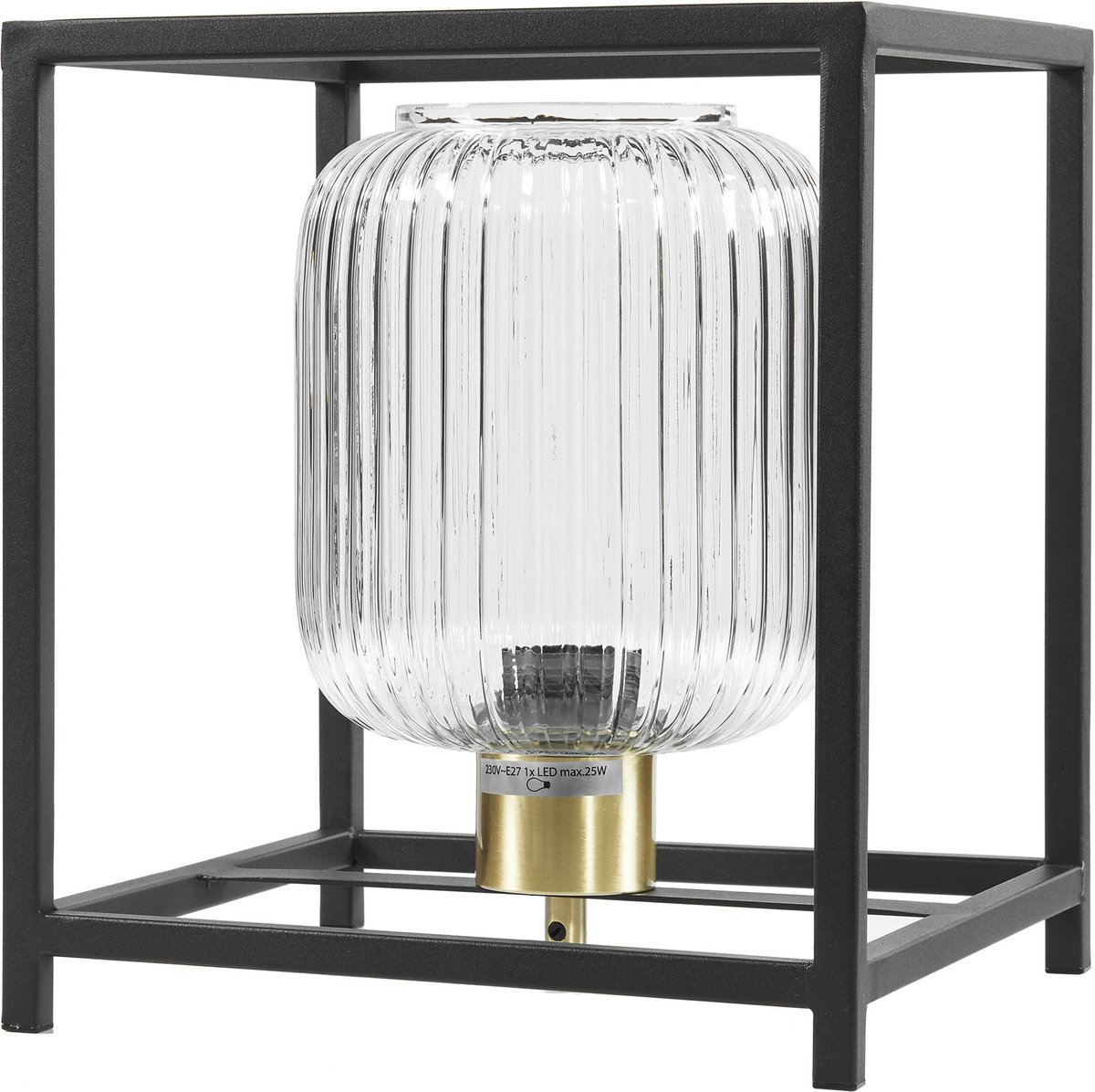Tafellamp Solar - Vierkant - Glazen lampenkap - Zwart