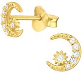 Joy|S - Zilveren maan oorbellen - 6 mm oorknoppen - zirkonia - 14k goudplating / goldplated