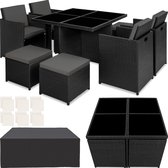 Bol.com tectake® - wicker loungemeubelset tuinset zitgroep - 4x stoelen 4x krukken 1x tafel ruimtebesparend outdoor - poly-ratta... aanbieding