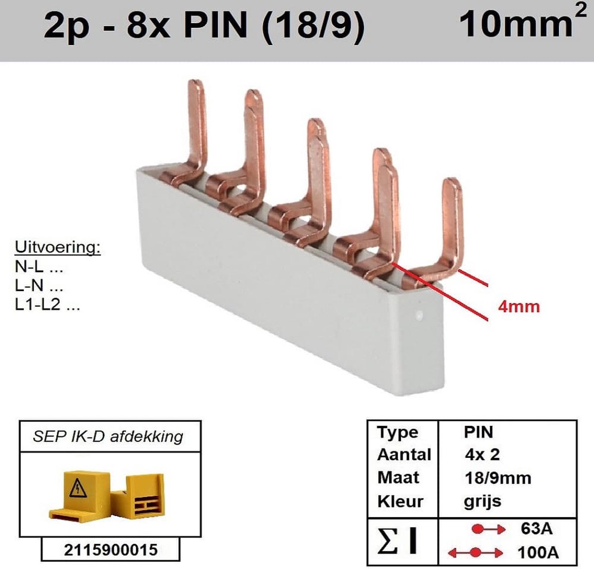 Sep kam pin 2 fase 8 polig 9mm offset 5 mm grijs