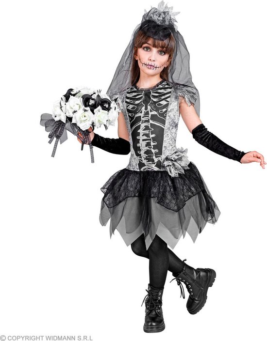 Widmann - Costume fantôme et squelette - Costume de demoiselle d'honneur du château hanté - Grijs - Taille 158 - Halloween - Déguisements