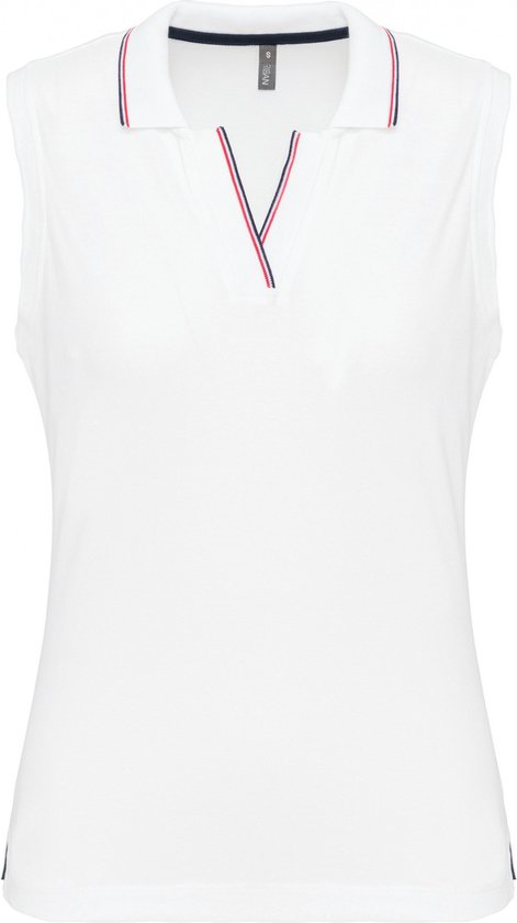 Polo Dames XS Kariban V-hals Mouwloos White / Navy / Red 100% Katoen