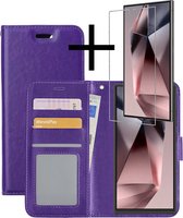 Hoes Geschikt voor Samsung S24 Ultra Hoesje Book Case Hoes Flip Cover Wallet Bookcase Met Screenprotector - Paars