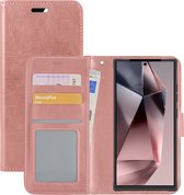 Hoes Geschikt voor Samsung S24 Ultra Hoesje Book Case Hoes Flip Cover Wallet Bookcase - Rosé goud
