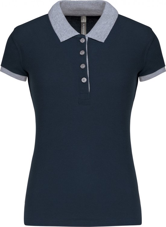 Polo Dames XL Kariban Kraag met knopen Korte mouw Navy / Oxford Grey 100% Katoen