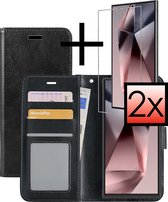 Hoes Geschikt voor Samsung S24 Ultra Hoesje Book Case Hoes Flip Cover Wallet Bookcase Met 2x Screenprotector - Zwart