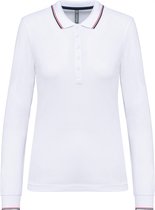 Polo Dames XS Kariban Kraag met knopen Lange mouw White / Navy / Red 100% Katoen