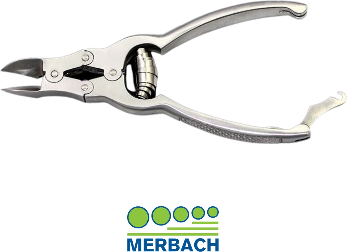 Goedkoopste Voordeelverpakking 4 X Merbach dubbelscharniertang voor dikkere nagels, gebogen snijvlak, bufferveer met slot, 15 CM