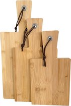 Bamboe snijplank set van 3 - 40/33 / 29 cm - houten serveerplank in 3 maten met handvat - keukenplank serveerschaal brood tapas kaas worst plaat