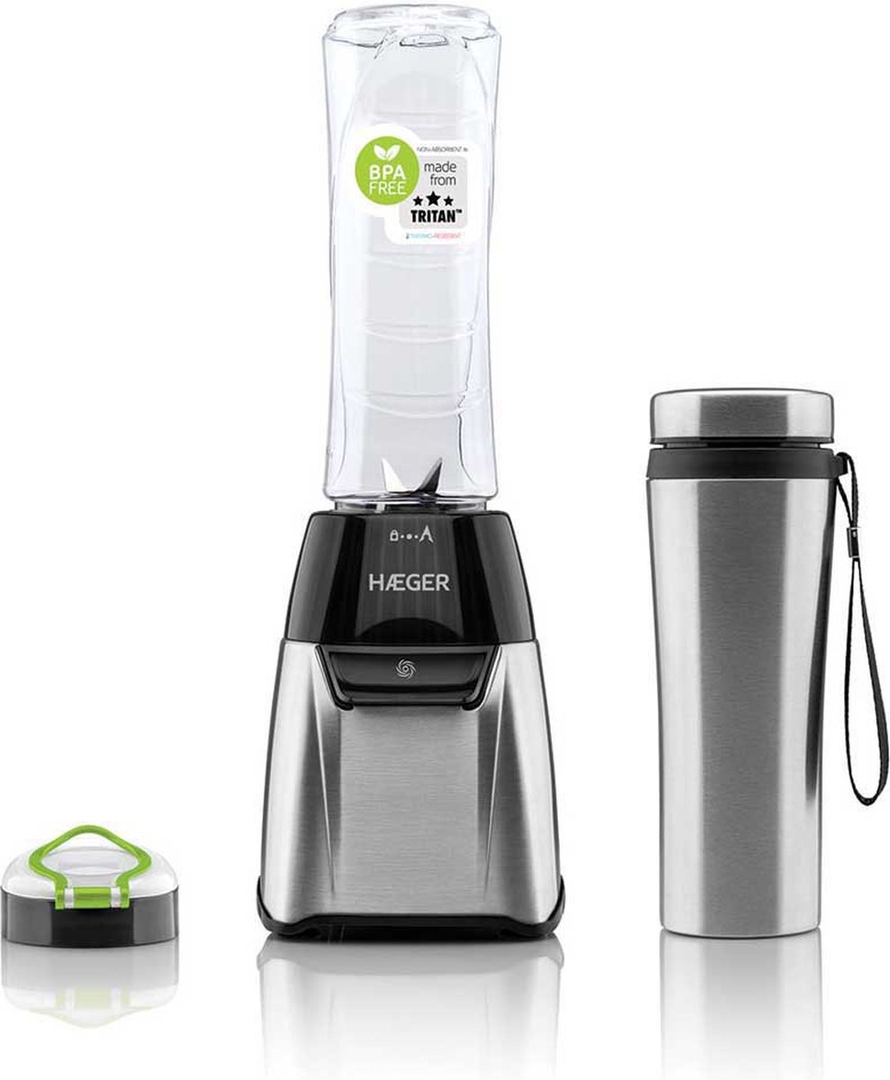 Haeger Sports roestvrijstalen blender | 350 W | Beker 600 ml | Thermoskan 450 ml