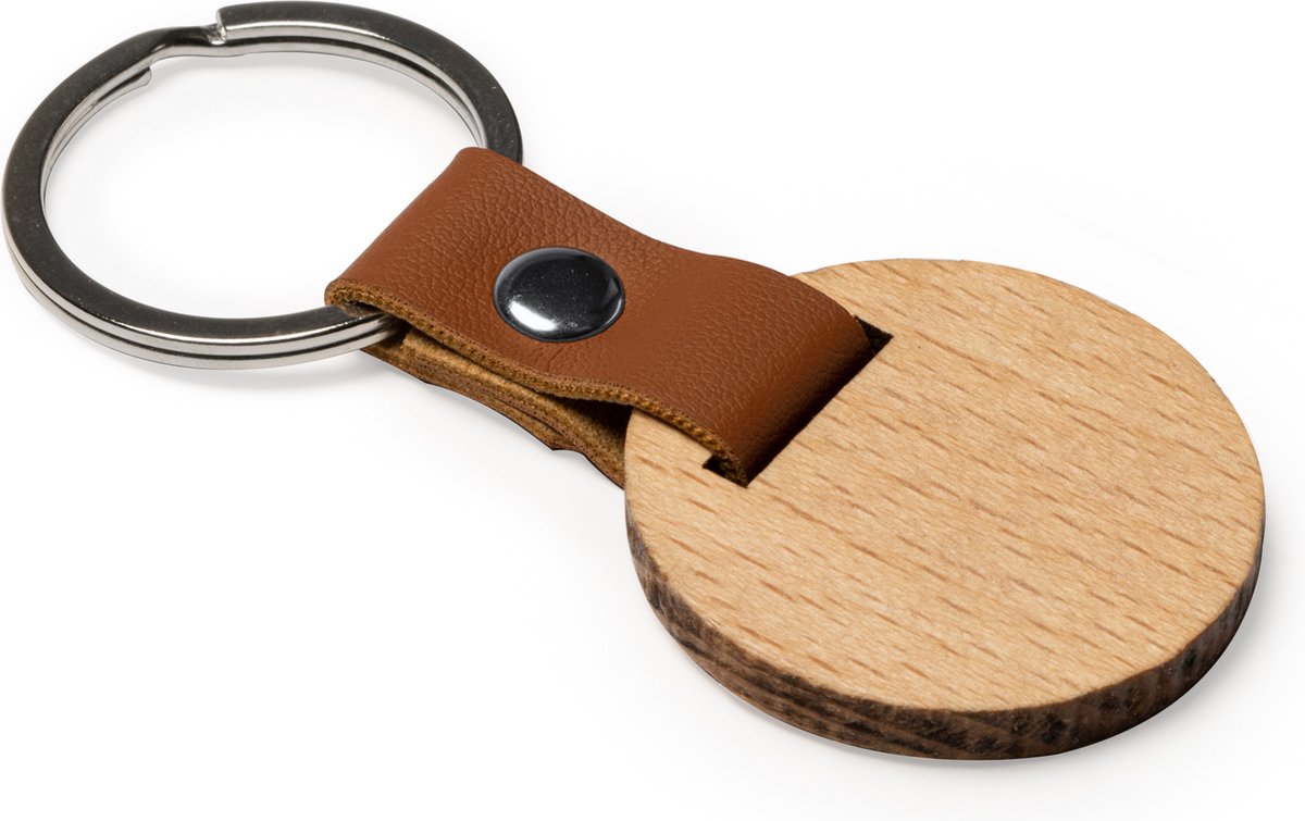 5 pack Ronde houten sleutelhanger / lasergraveerbaar