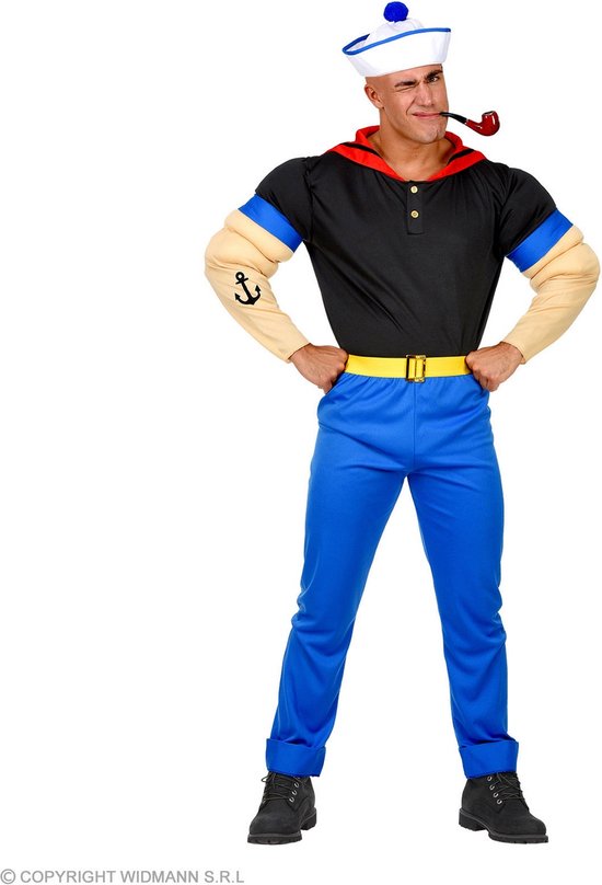 Widmann - Popeye Kostuum - Popeye De Super Matroos - Man - Blauw, Zwart - XL - Carnavalskleding - Verkleedkleding