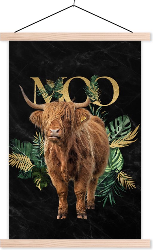 Porte-affiche avec affiche - Affiche scolaire - Vache - Highlander écossais - Plantes - 60x90 cm - Lattes vierges