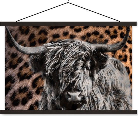 Porte-affiche avec affiche - Affiche scolaire - Highlander écossais - Imprimé panthère - Animaux - 60x40 cm - Lattes noires