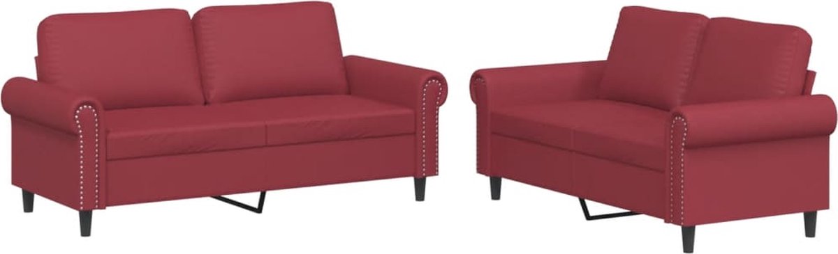 vidaXL - 2-delige - Loungeset - met - kussens - kunstleer - wijnrood