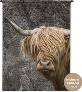 Wandkleed - Wanddoek - Schotse hooglander - Wereldkaart - Dieren - 120x160 cm - Wandtapijt